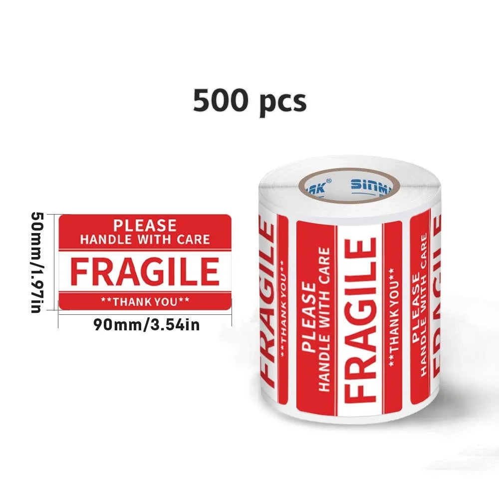 SINMARK 500/1000Pcs Fragile Warning Sticker Care Shipping Special Tag Useful Shipping Express Label Handle With Care Keep