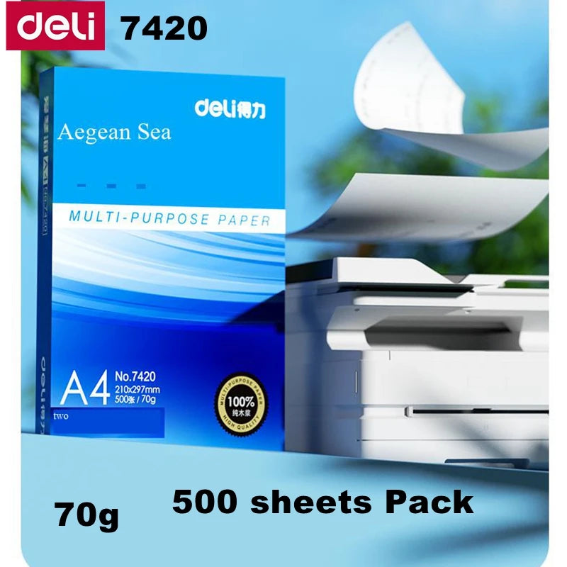1 Pack 500 Sheets Deli A4 Multi-purpose Paper 70/80g Aegean Sea Series Copy Printing Paper 7420/7433