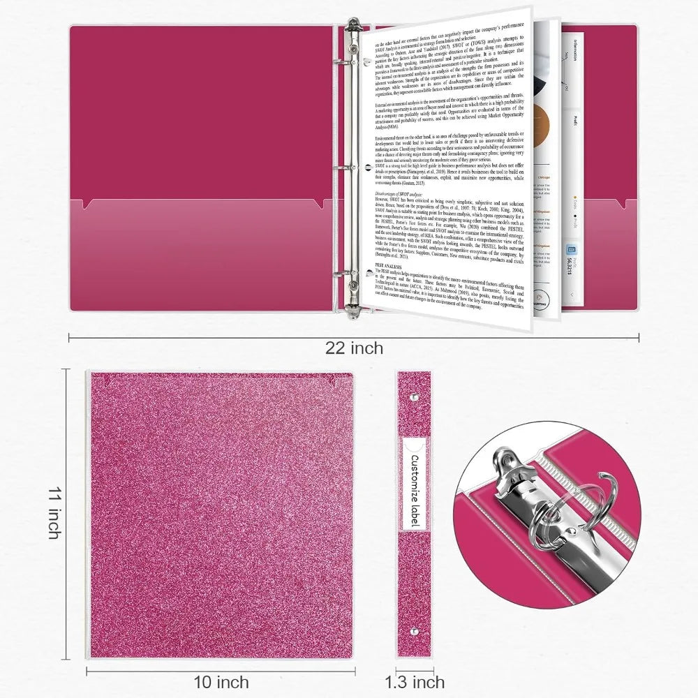 3 Ring Binder 1 Inch with 2 Pockets, Waterproof, Fashion View Binder for Office Supplies