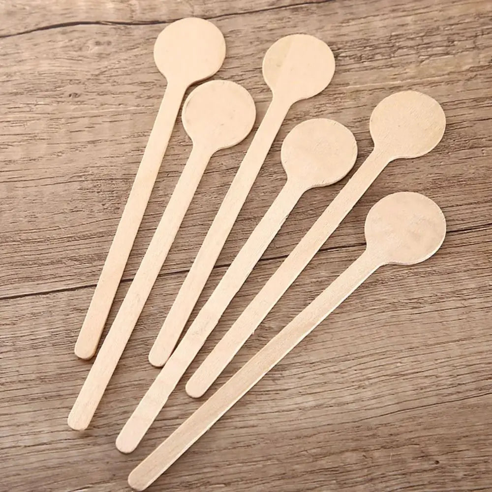 100 Pcs Wooden Coffee Stirrer Sticks Round Head Biodegradable Hot/Cold Drinking Stir Popsicle Disposable Coffee Swizzle Stick