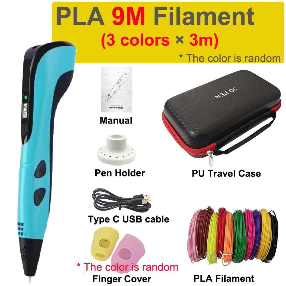 New 3D Pen 3D Printing Pen for Children 1.75mm PLA Filament DIY Drawing Birthday Christmas Gifts for Kids with Travel Case