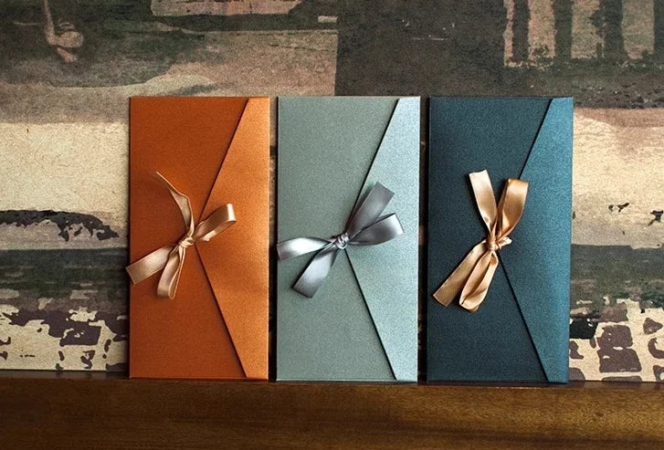 10 Pcs/set Envelope Pearlescent Paper Bow Thicken Ribbon Retro Creative Color Stationery Wedding Invited Gift High Quality