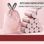 Pink Drawstring Trash Bags, Thickened Leakproof Tear Resistant Easy Tie Odor Resistant for Kitchen Bathroom Office Daily Home Use Households Busy Families Small Trash Can Liners Household Cleaning Garbage Bags