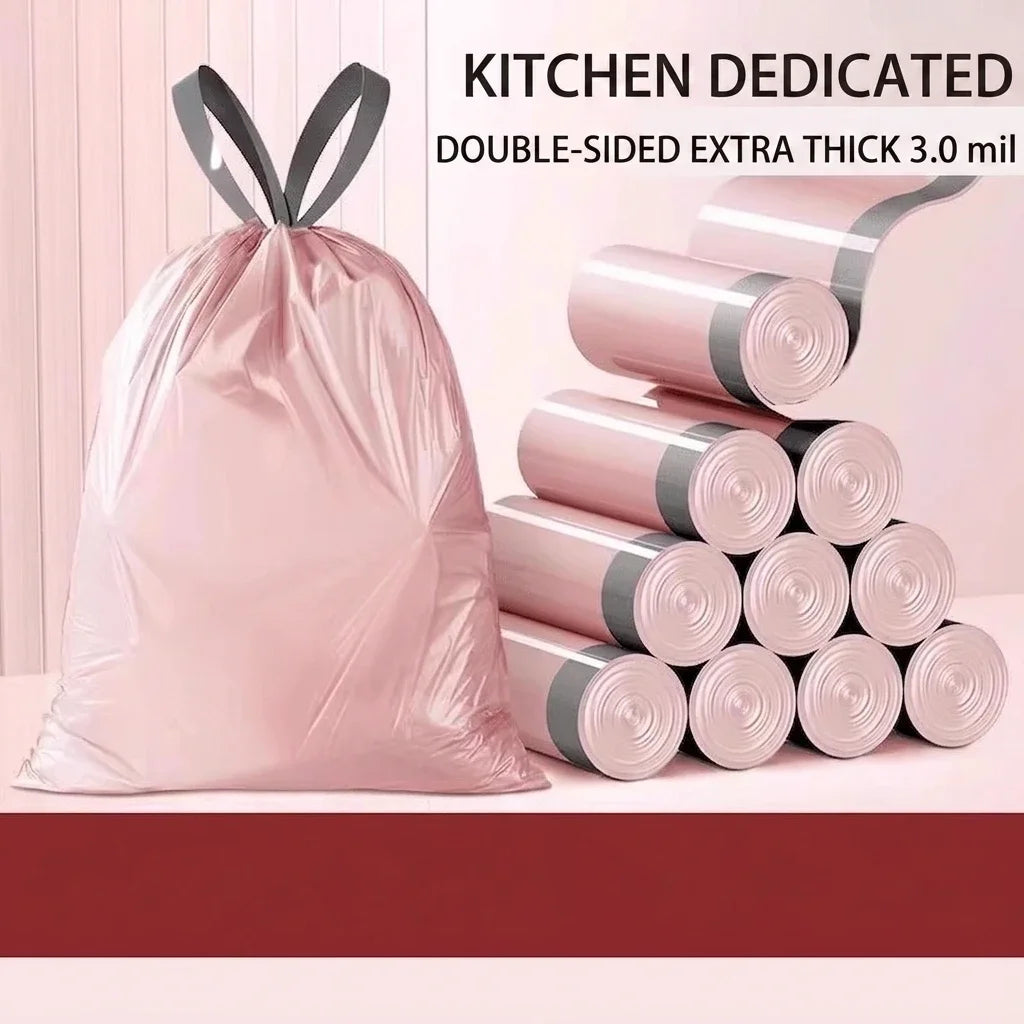 Pink Drawstring Trash Bags, Thickened Leakproof Tear Resistant Easy Tie Odor Resistant for Kitchen Bathroom Office Daily Home Use Households Busy Families Small Trash Can Liners Household Cleaning Garbage Bags
