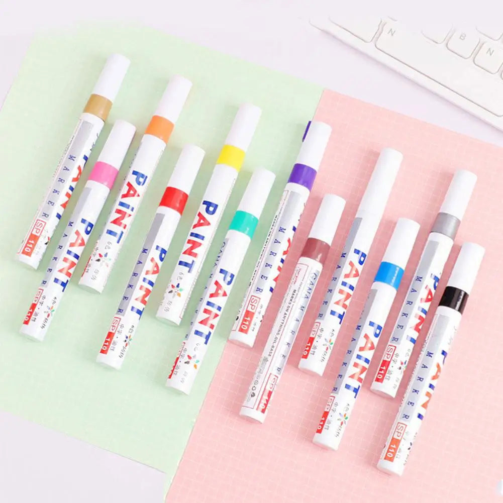 3pcs White Paint Pen Paint Markers Waterproof Car Tyre Oil-Based Paint Pen Set Quick Dry And Permanent