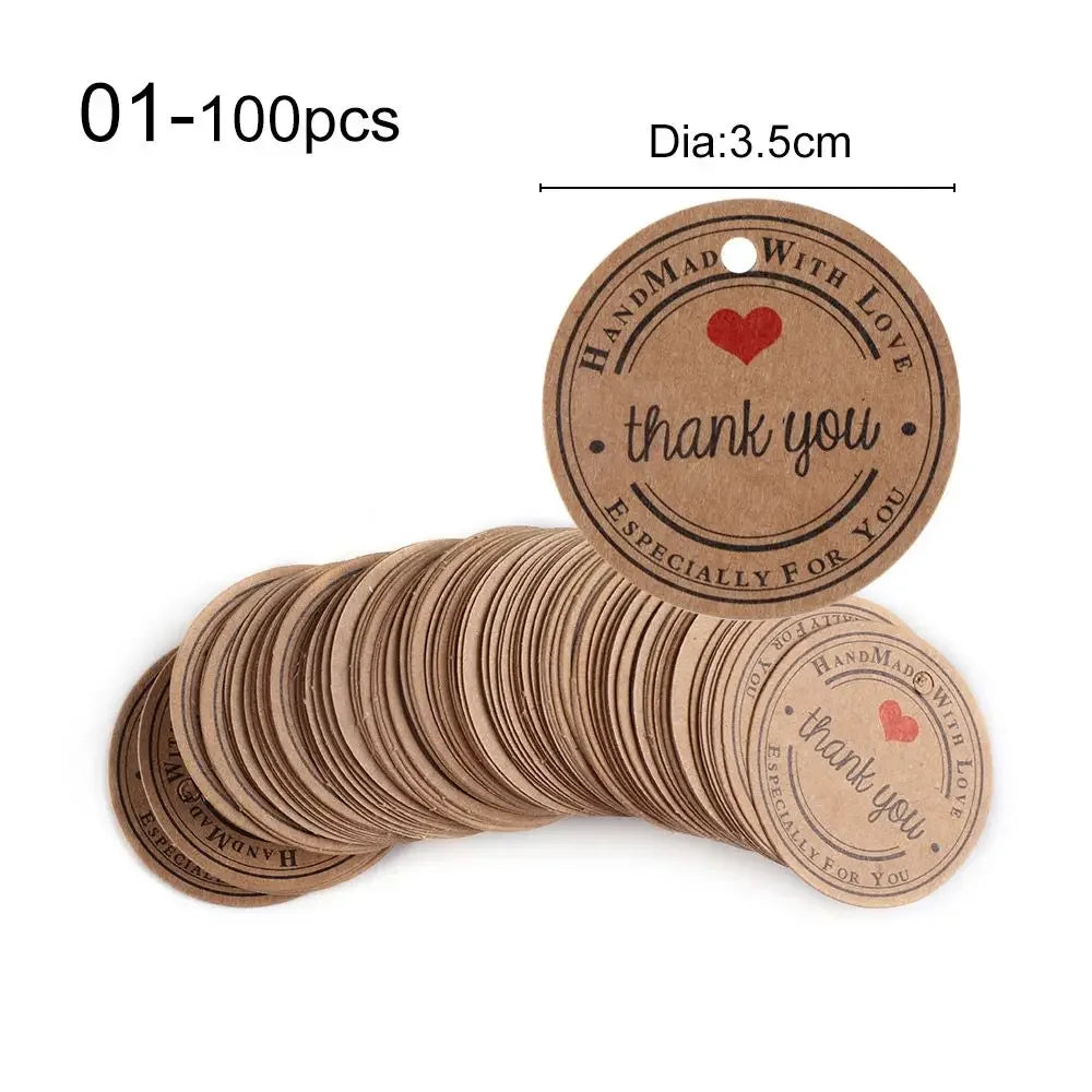 100pcs Thank you With Red Heart Gift Tags Wedding Party Paper Hanging Tags Price Label Handmade Package Hang Tag Cards