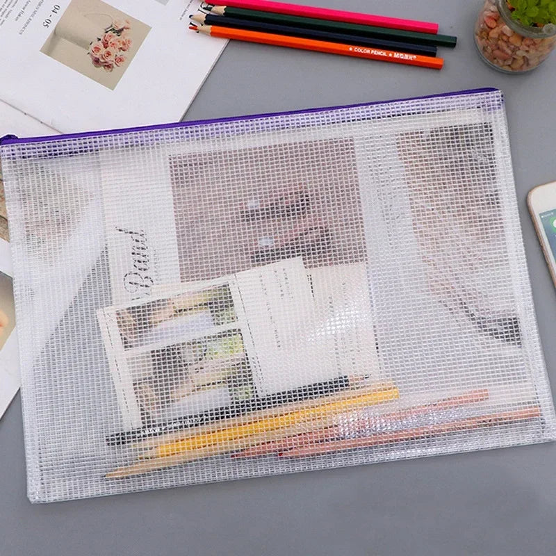 3/5PCS Stationery Storage Bag Folder File Mesh Zipper Pouch A3 A4 A5 A6 Document Bag Zip File Folders School Office Supplies