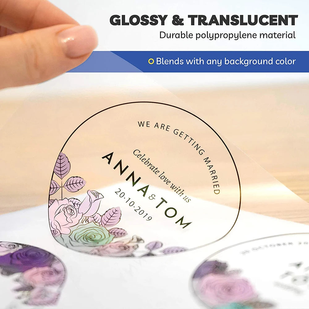 100% Transparent A4 Paper Sheets Adhesive Printable Label Sticker Paper Glossy for Inkjet Printer Clear Vinyl Label Copy Paper