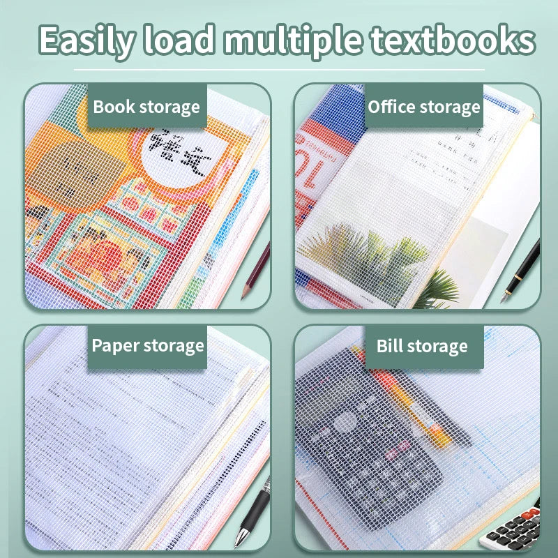 5/10/20/30PCS Mesh Zipper Pouch Document Bag Waterproof Zip File Folders A4 A5 Size Office School Supplies Document Storage Bags