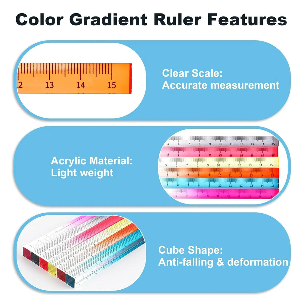 1pcs Colorful Clear Straight Ruler 15cm Four Edges Acrylic Transparent Gradient Lightweight Measuring Tools for Students A7795