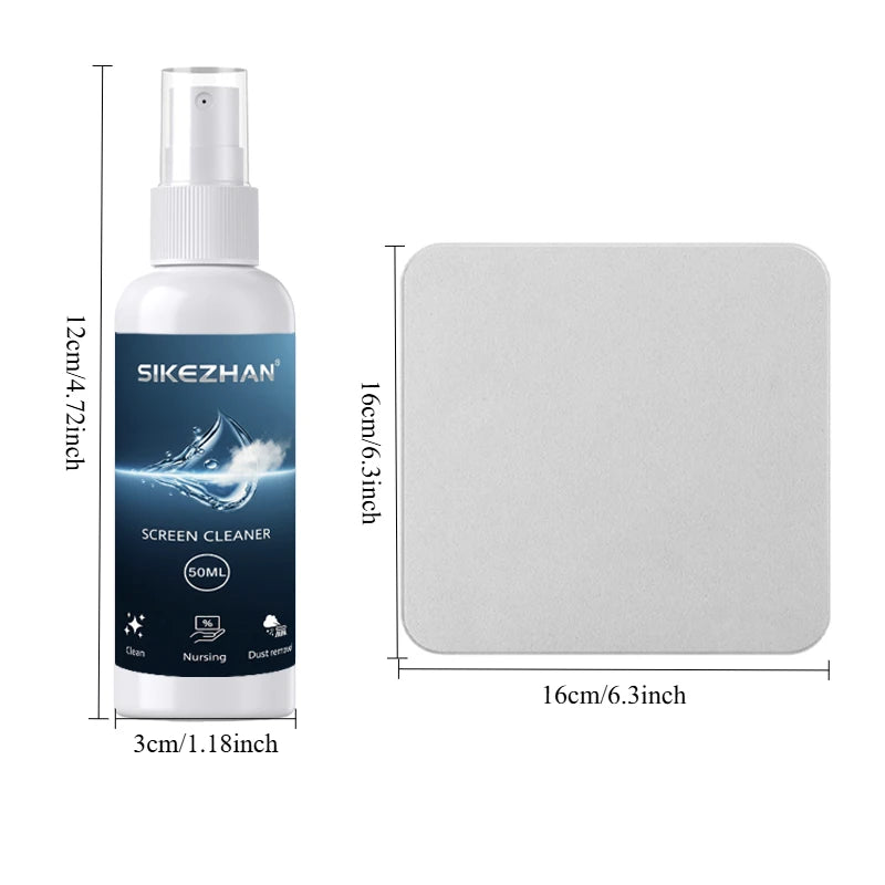 Screen Cleaner 50ml + Microfiber Polishing Cloth, Streak‑Free Phone/Laptop/Tablet/Monitor Kit, Removes Fingerprints & Dust