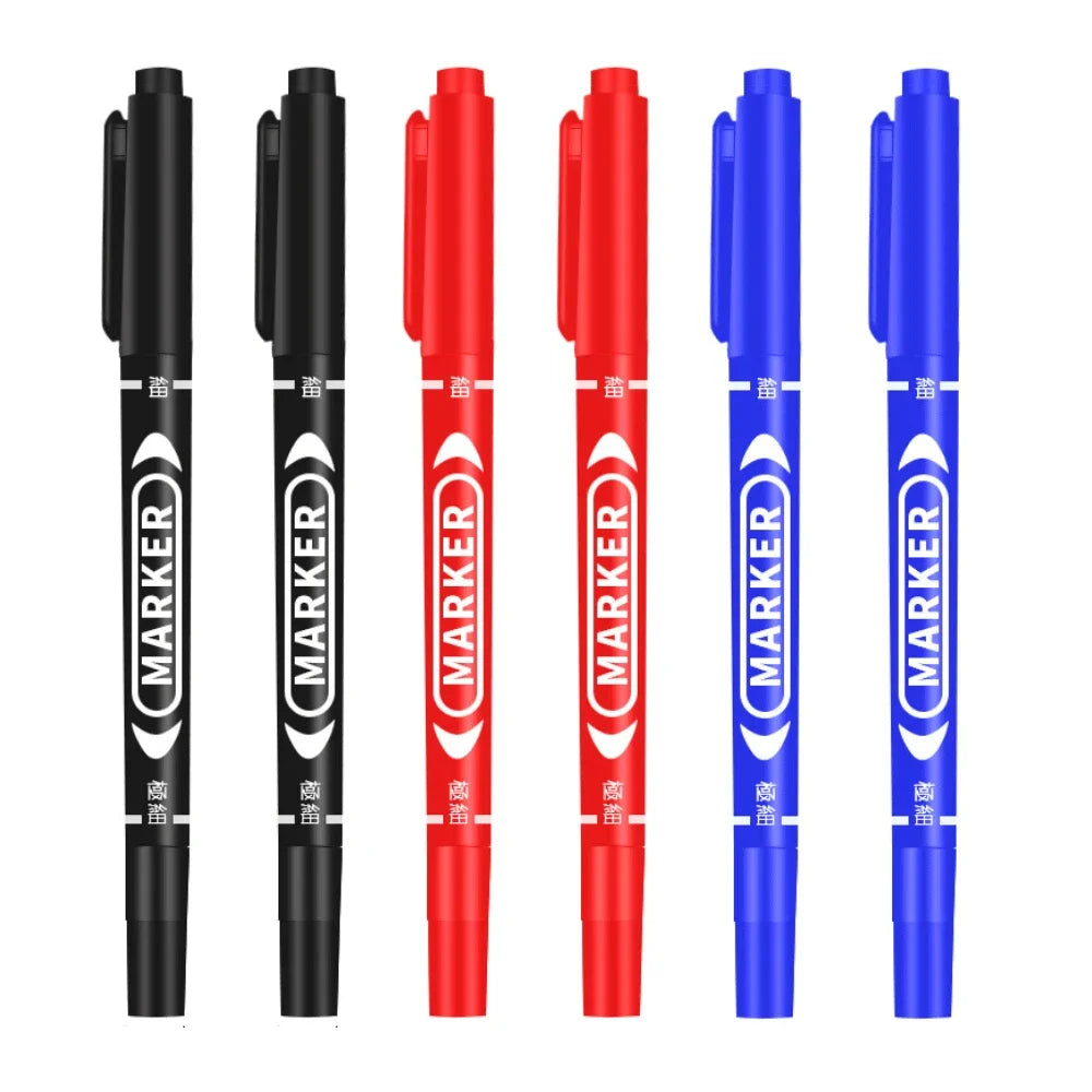 9Pcs/Set Twin Tip Permanent Art Marker Pen Double Headed Oily Waterproof Ink  Black Blue Red 0.5mm 1mm Drawing Logistics Glass