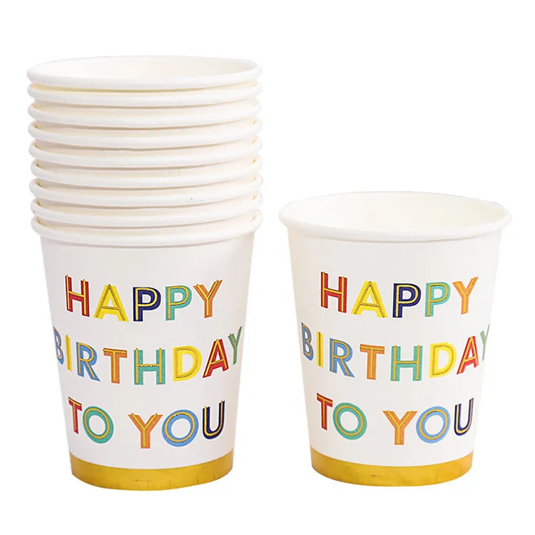 Pink Blue Stripe Dot Disposable Tableware Sets Paper Cups Plate Straws Fork Disposable Sets Wedding Birthday Party Decorations