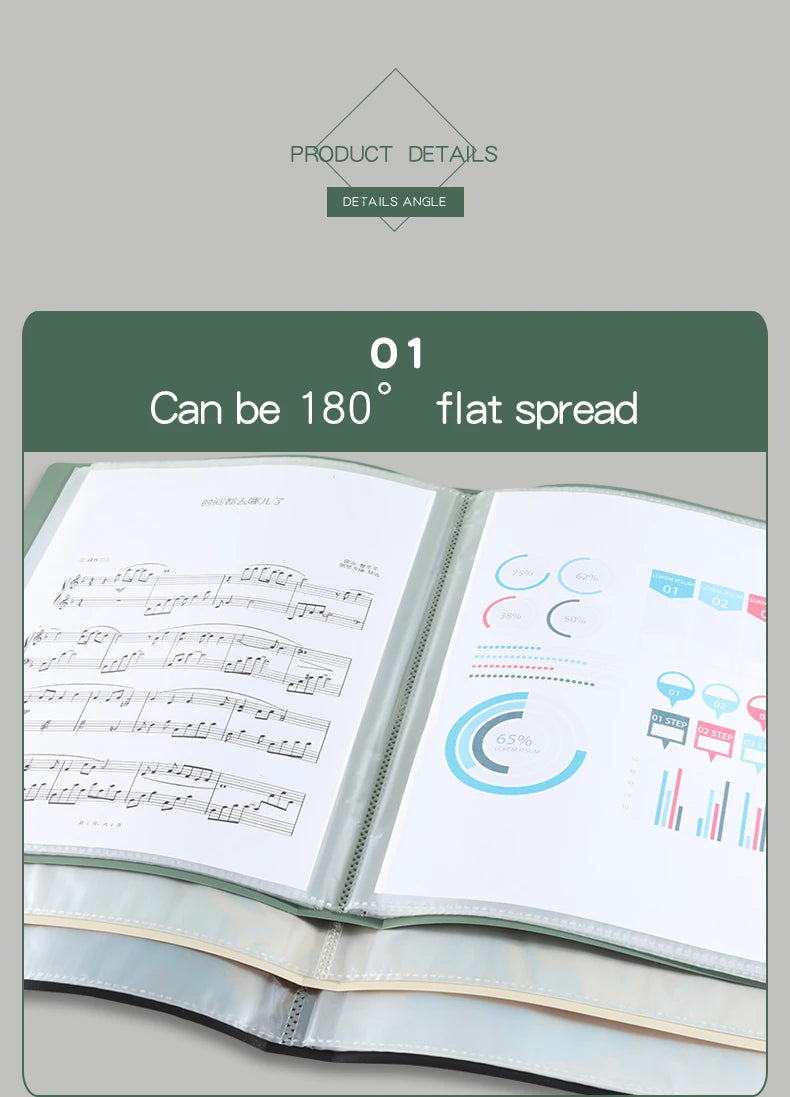 A4 Side-Loading Document Folder Multi-Layer Transparent  Organizer Paper Holder Sheet Music Binder with Dividers 20/30/40/60Page