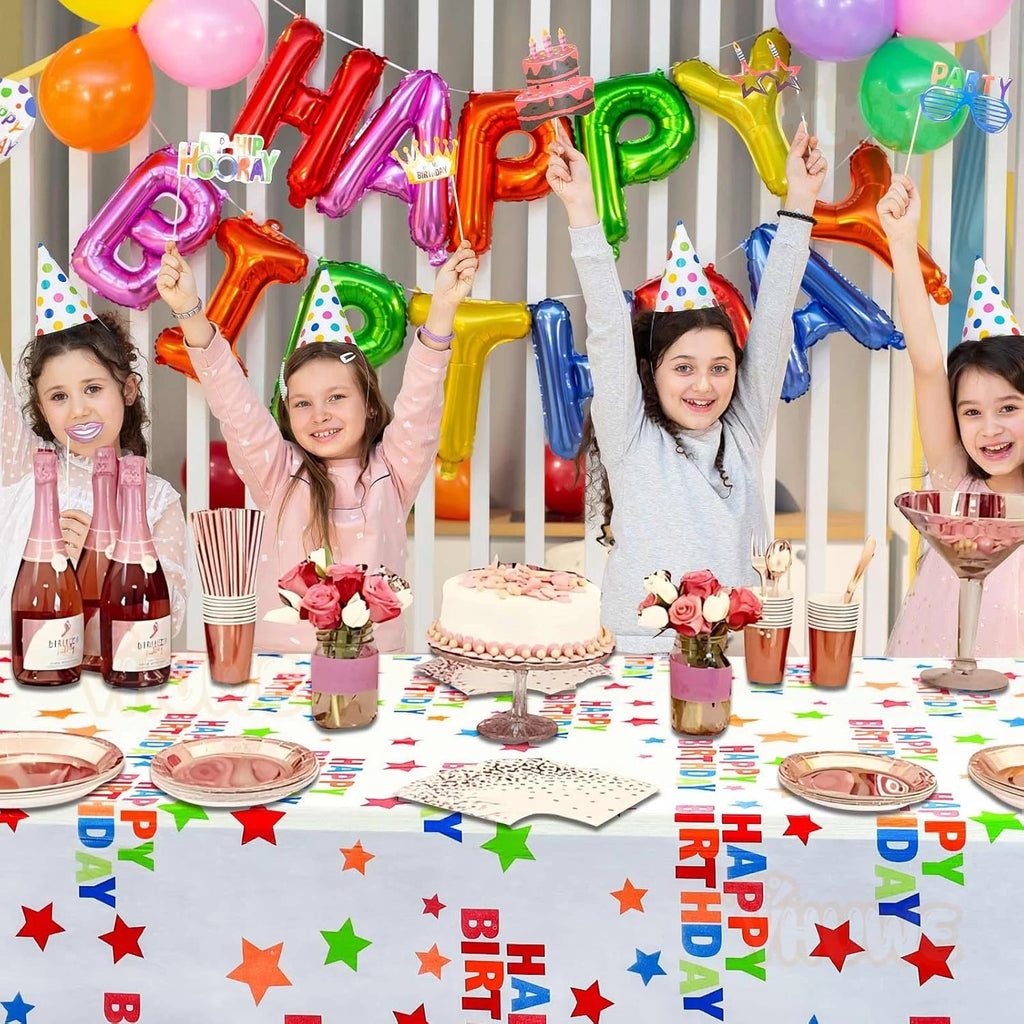 1pc / 6pcs Disposable Rectangle Birthday Tablecloth, 137x274cm Multicolor Happy Birthday Star Plastic Thickened Table Covers