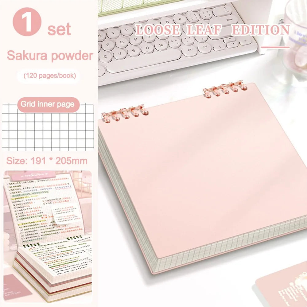 Multifunctional 120 Pages Loose-leaf Notebook Color Detachable Diary Book Grid Inner Pages Flip Up Hand Account Book Students