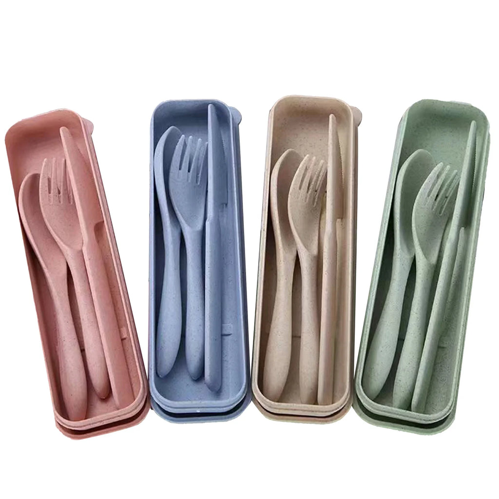 Straw Cutlery Set Modern Portable Fork, Spoon, and Knife Set with Storage Case Ideal for Office, School, and Picnics