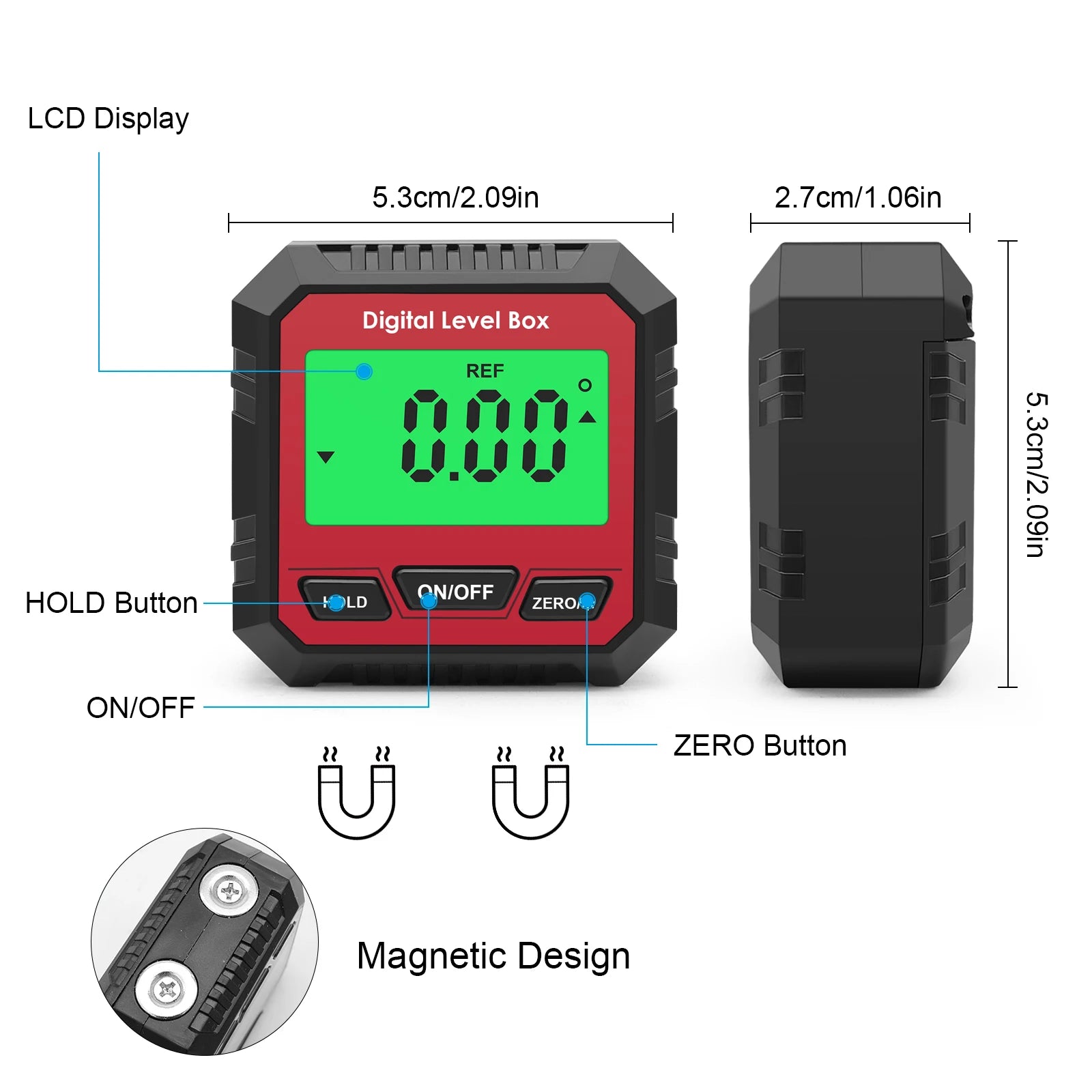LCD Digital Angle Gauge Magnetic Protractor Inclinometer Mini Level Meter 360 Degree Angle Finder Goniometer for Decoration