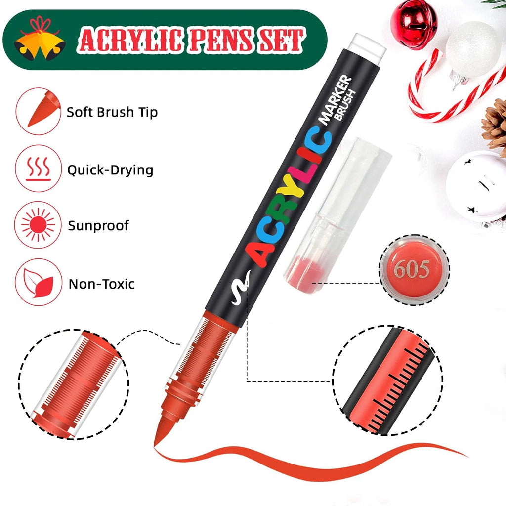 12-366 Colors Acrylic Marker Set Waterproof Acrylic Brush Marker Professional Acrylic Painting Marker DIY Art Supplies