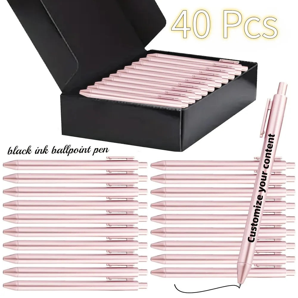Custom 40pcs Luxury Ballpoint Pen Set with Black Gift Box Retractable Black Ink Laser-Engraved Text, Smooth Writing Pen 10/40pcs
