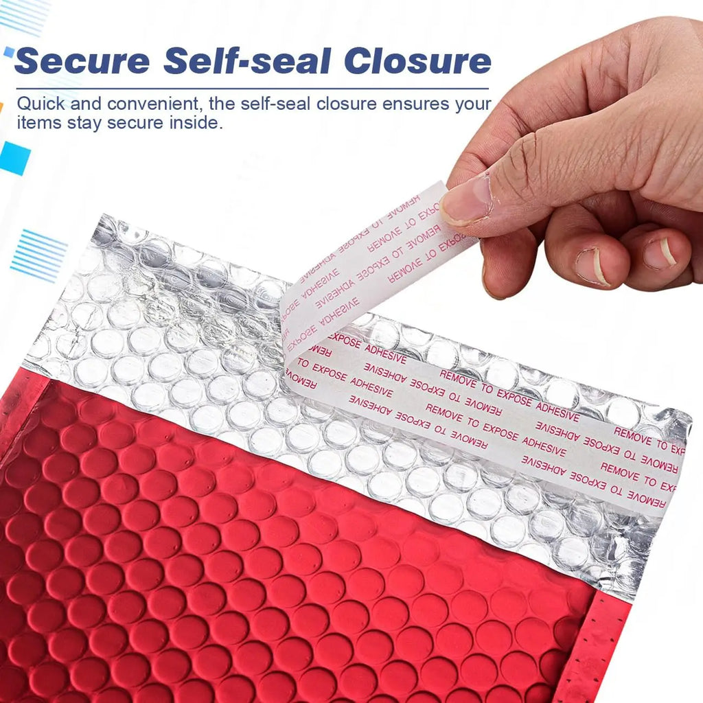 Laser Red 50Pcs Holographic Bubble Mailer Red Mailing Envelope Waterproof Courier Bag Padded Bubble Envelopes Pack Bag