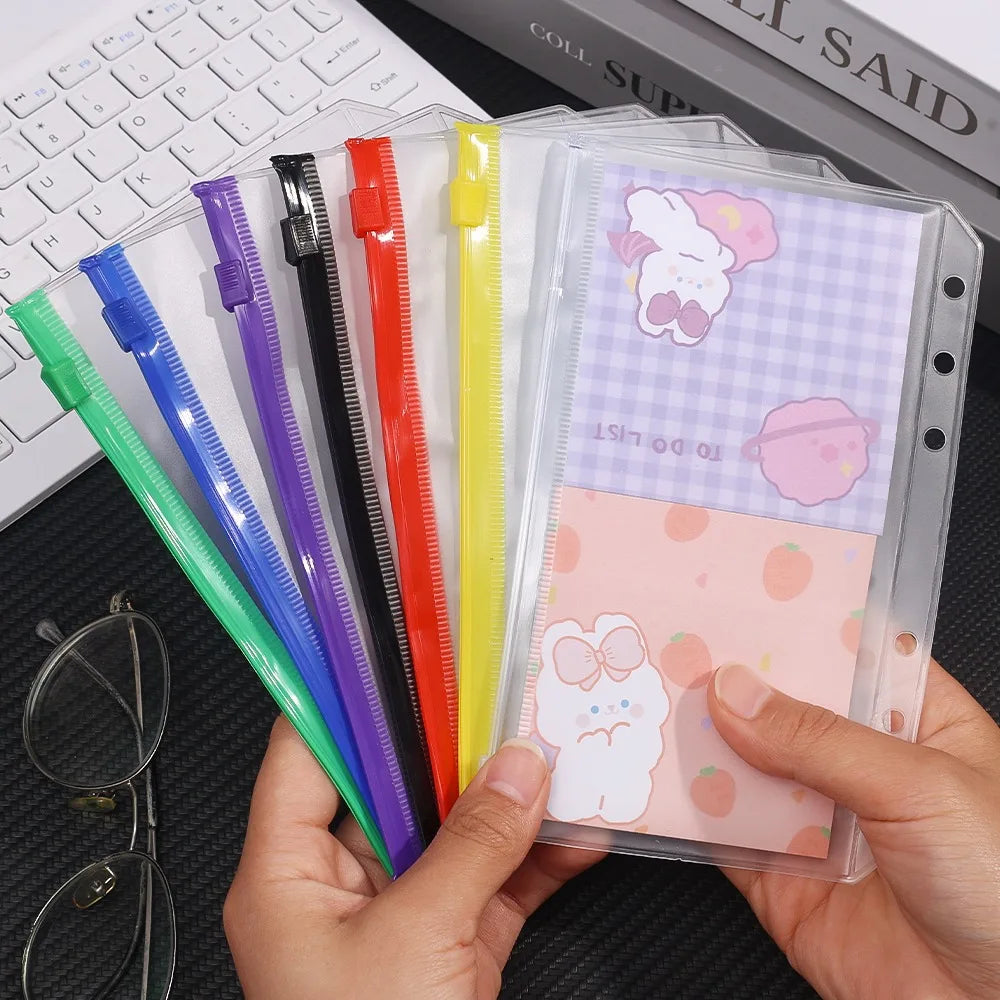2-24Pcs Clear A6 6-Hole Binder Pockets Waterproof PVC Organizer Cash Budget Envelopes Zipper Binder Pouches for Notebook Planner