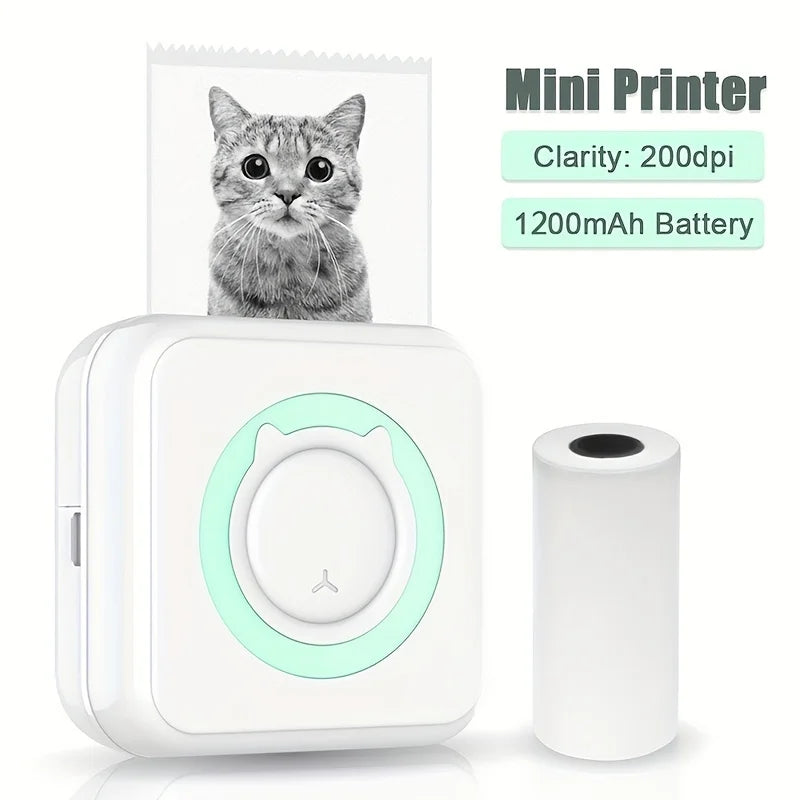 Portable Mini Label Printer - 57mm Wide, 200dpi Photo Printing, Rechargeable USB-Powered, Compact Design for Home Office