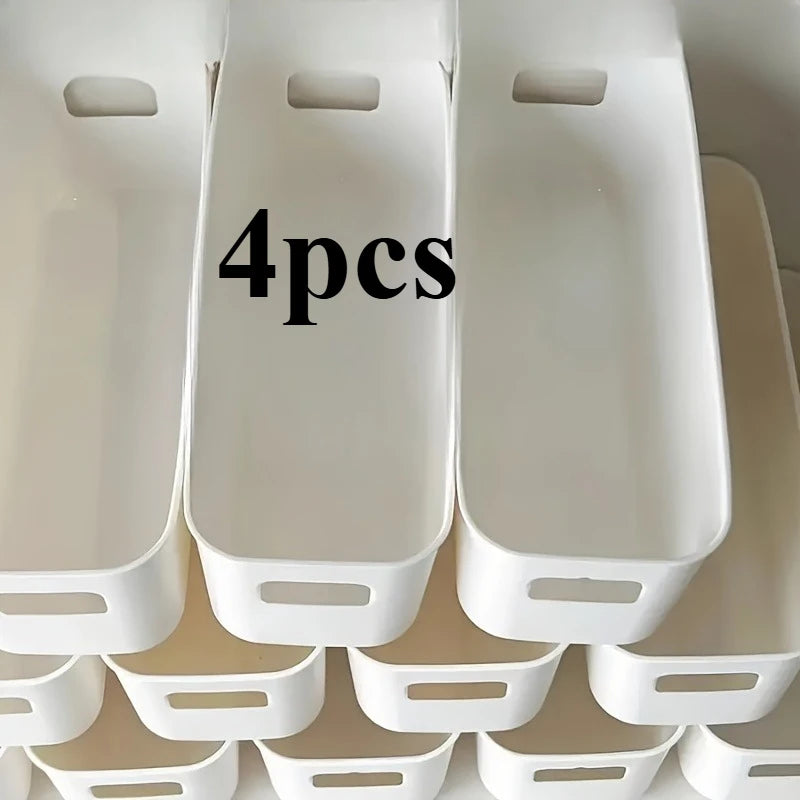 4pcs White Plastic Storage Boxes - Suitable for Drawer, Shelf, Wardrobe,Office, Bedside - Store Phone Cases,Socks- Space-Saving