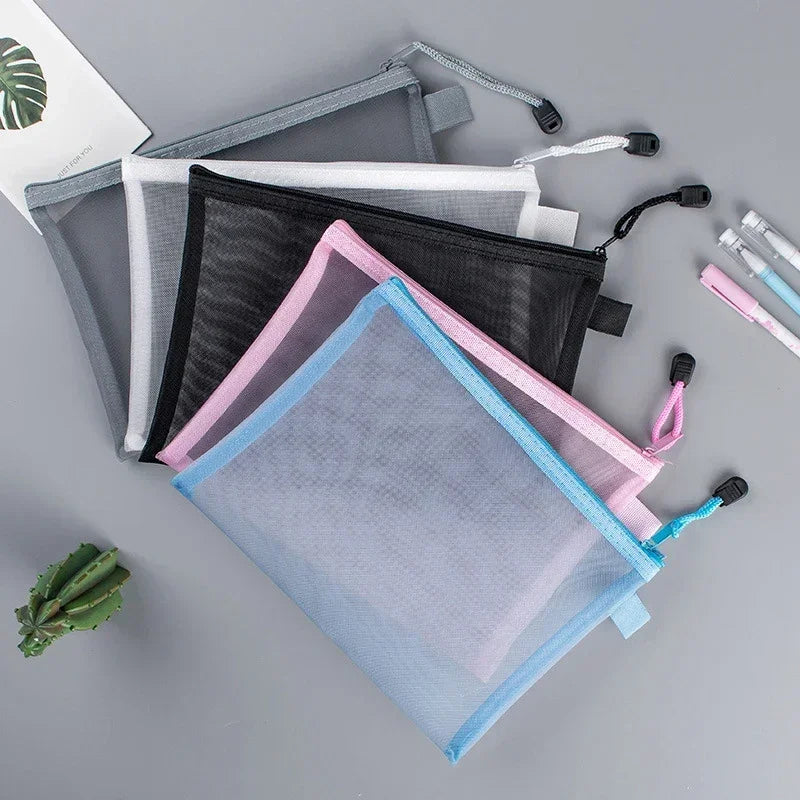 Transparent  A4/A5/A6 Mesh Zipper Pouch Clear Document Bag Book File Folders Stationery Pencil Case Storage Bags Makeup Pouch
