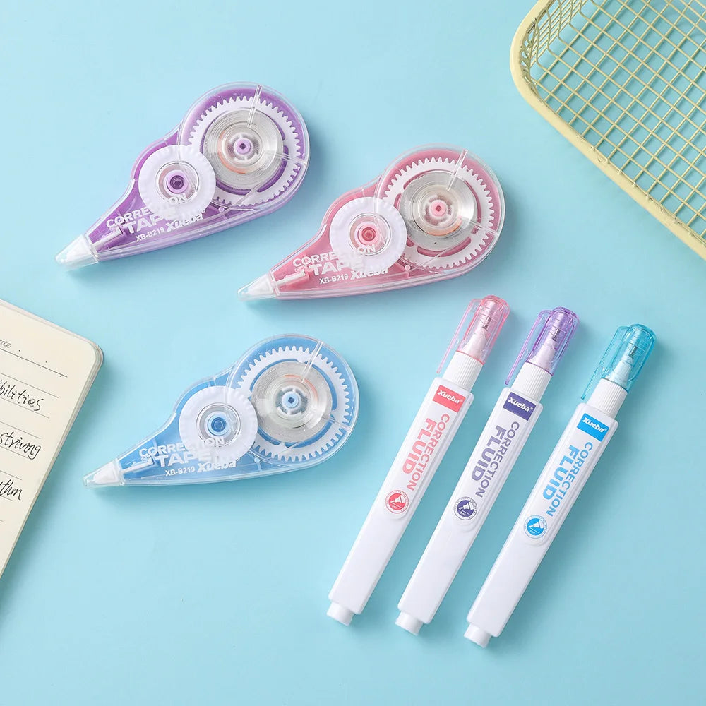 1 Correction Tape + 1 Correction Liquid Kawaii White Out Combo Quick Dry & Clean Finish Student Mistake Cover Tools Stationery