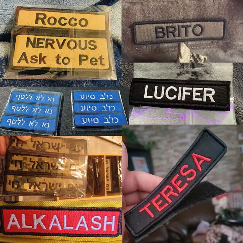 1PC 8x5cm Custom Name Tags Embroidered Patch Personalized Stripes Badge Number  Text Badge Iron On Backing Hook & Loop Backing