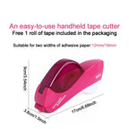 Handheld Tape Dispenser, Pink Auto Tape Cutter with 1 Roll Tape, Fits 12mm/19mm Tape, Portable Tape Holder for Office, School, D