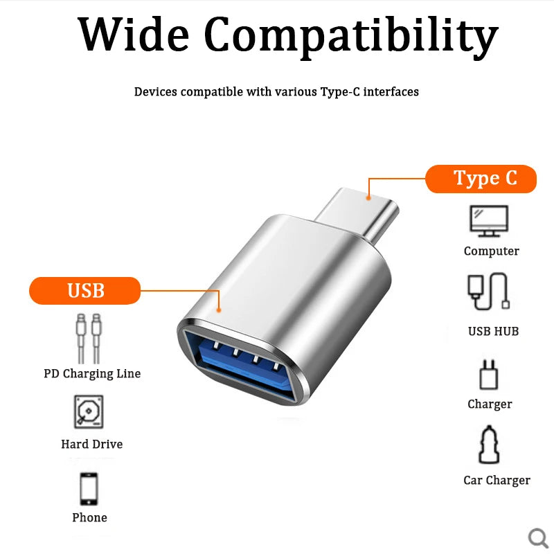 Type C To USB 3.0 Adapter Metal Charging Stable Data Transmission File Reading Light for Iphone Macbook Xiaomi Samsung Connector