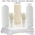 White Gold Birthday Disposable Tableware Polka Dots Paper Plate Cup Napkin Tablecloth Wedding Birthday Party Decoration Supplies
