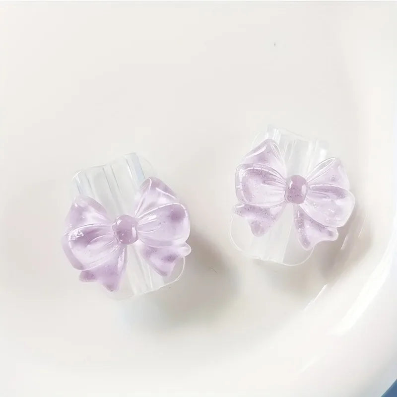 2Pcs Lovely Pink Bow Silicone Charger Cable Protector Sleeve Cable Holder Clip Anti-break Transparent Cord Cover Wrap