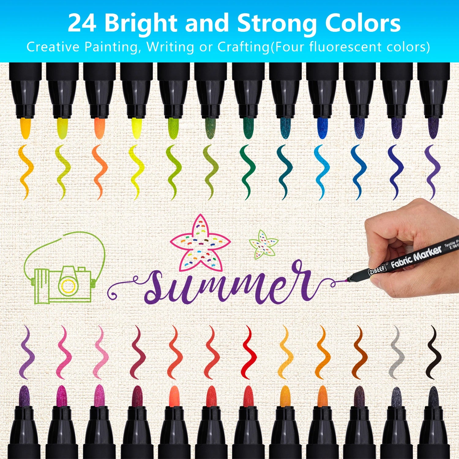 12/24 Colors Fabric Markers Pens Set Permanent Fabric Paint - Fine Point Tip Textile Marker Pen for Kids, T-Shirt Shoe Markers