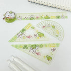 4pcs New Acrylic Ruler Set Red Kitten/Green Puppy Measurement Drawing Stationery Straight Ruler Set Square School Office