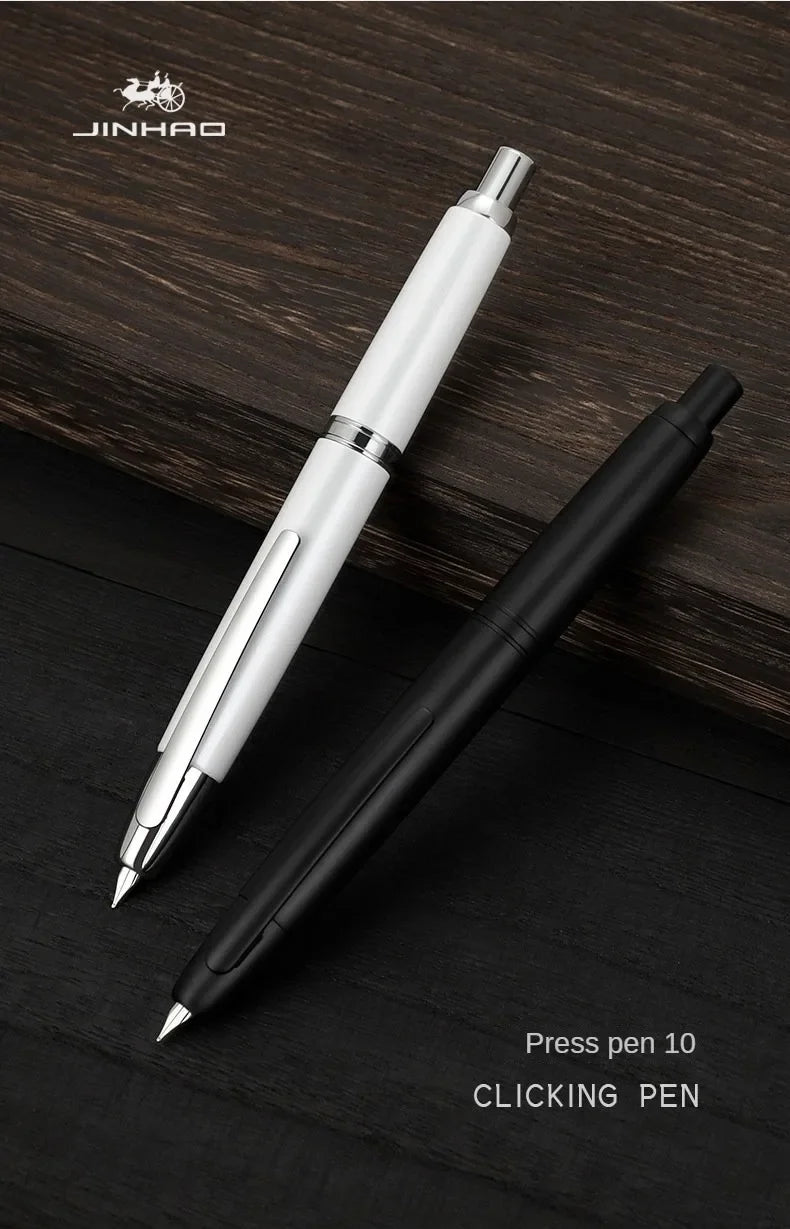 JINHAO 10 Press Fountain Pen Retractable EF/F Nib Metal With Clip Writing Ink Pen Converter School Supplies Stationery PK A1 A2