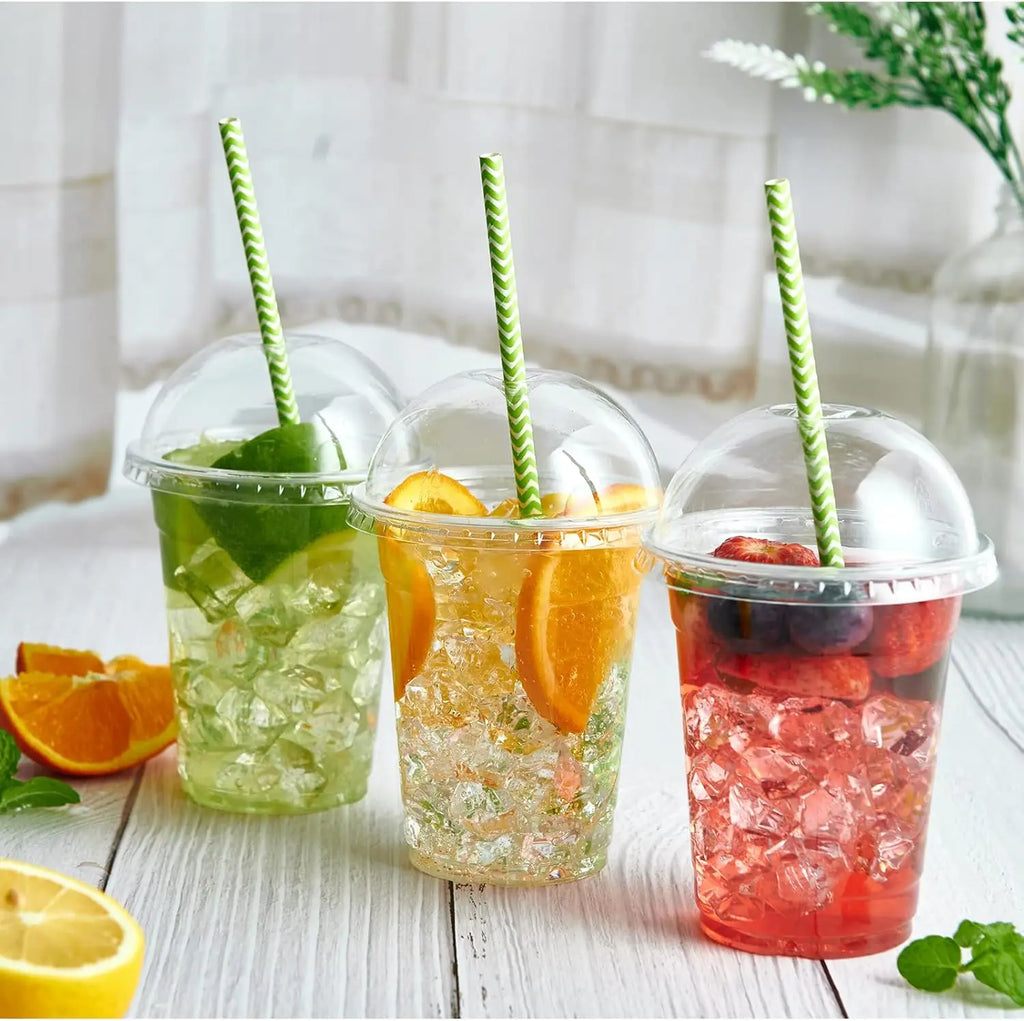 20 Clear Plastic Fruit Cups with Dome Lids PET Disposable Parfait Crystal Cups Suitable for Dessert Ice Cream and Cake Ideal for
