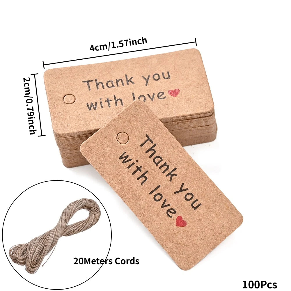 Kraft Paper Tags With Strings Handmade With Hang Garment Tags For Jewelry Crafts Price Candy/Gift/Cookies Display Label Card