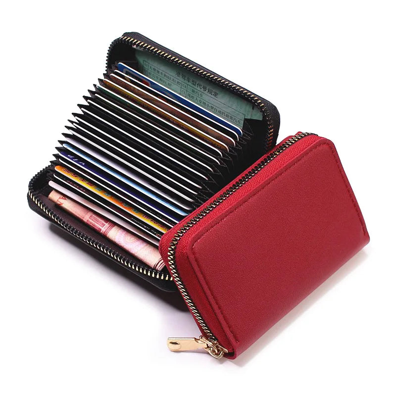 Compact Coin Purse Leather Business Credit Card Case Holder Travel Wallet for Women 20 Card Slots Small Card Pouch with