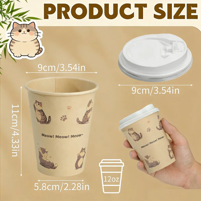 Polar Bear Patterned Disposable Paper Cups Bamboo Pulp Panda Cat Paper Cup Animal Print Coffee Cups with Lid for Home Party Use