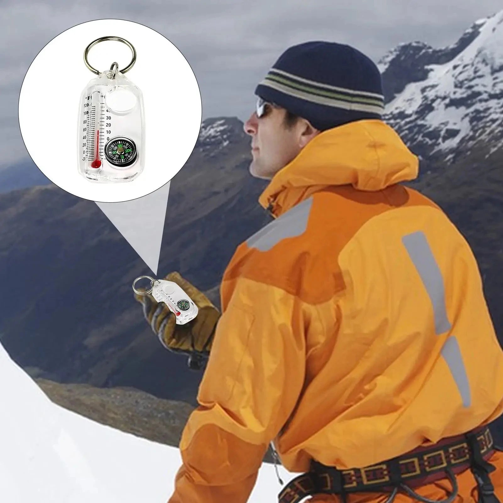 1pc Multifunction Mini Keychain Camping Compass Thermometer Outdoor Climbing Temperature Tester Survival Guiding Compass Tool