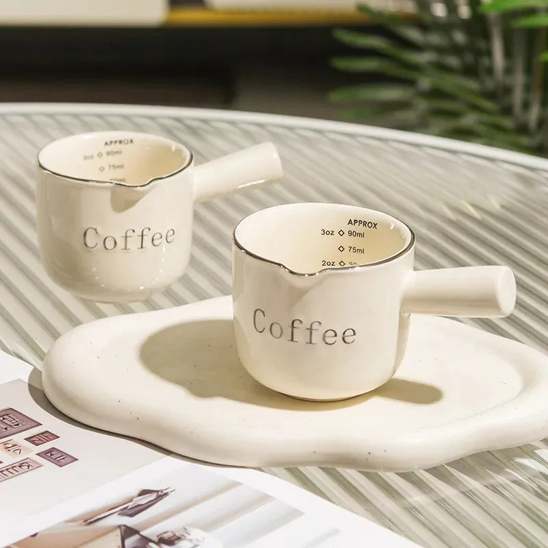 Espresso Coffee Ceramic Small Milk Cup Wth Scale Coffee Measuring Cup Extraction Cup With V-Shaped Mouth Pitcher