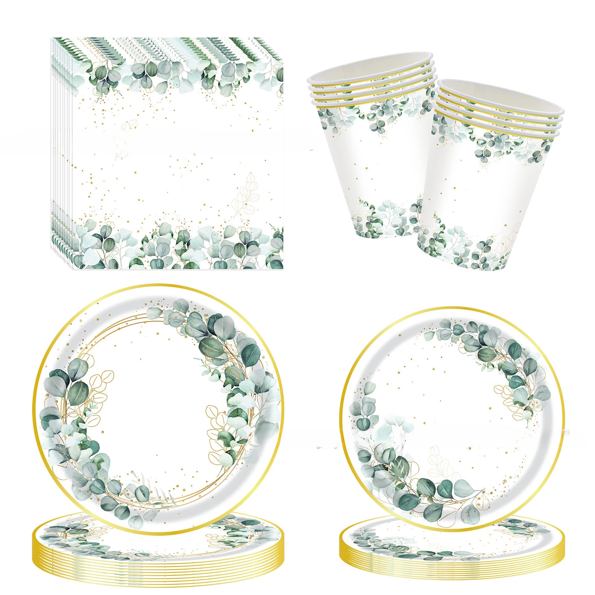20pcs Disposable Tableware Such As Green Ink Party Sage Themed Paper Cups Plates Tissues Knives Birthday Party Decorations