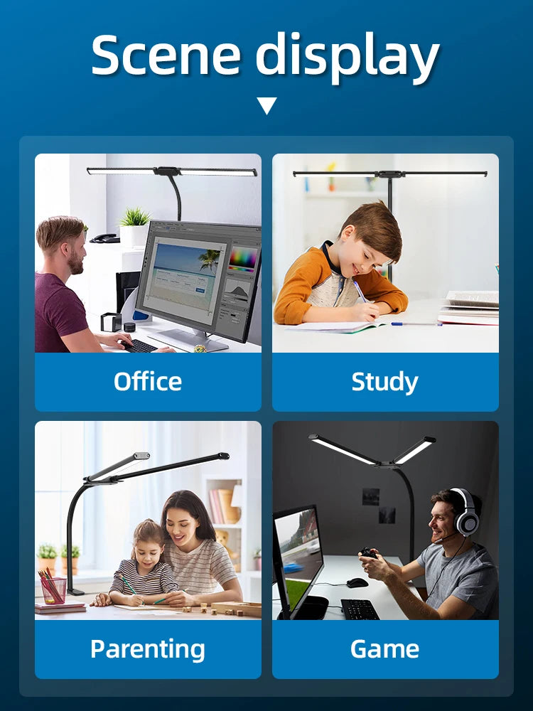 Double Head LED Desk Lamps Led Computer Monitor Light Stepless Dimmable USB Table Lamp for Office Study Reading Lighting Fixture