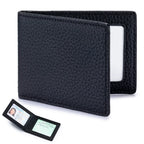 Thin Minimalist Bifold Design Driver's Licence Cover Genuine Leather ID Badge Window Slot Credit and Debit Vaccinum Cards Holder
