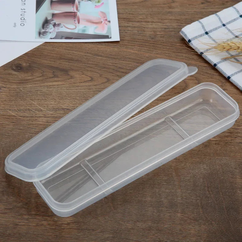 Portable Travel Tableware Storage Box with Transparent Cover Utensil Organizer for Outdoor School Home Dinnerware Kit