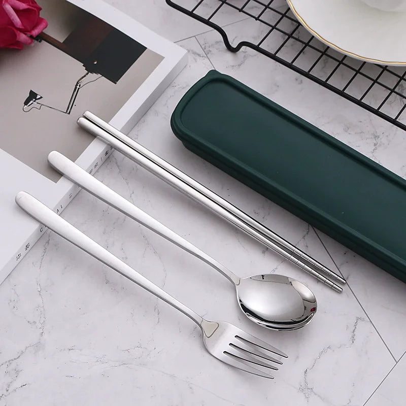 3pcs 410 Stainless Steel Portable Cutlery Set Mirror Polished Edge Rounded Comfortable Knife Fork And Spoon Three Piece Set