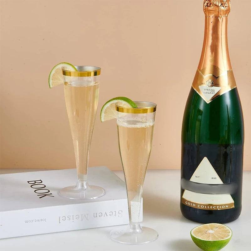 100pcs 5oz Disposable Cups Sparkling Champagne Bar Cups Plastic Champagne Flutes Clear Toasting Glasses for Weddings Party